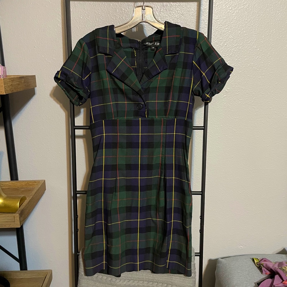 Vintage Betsey Johnson green plaid dress